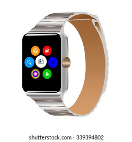 A smart watch with a touch screen in vector.Vector illustration of a smartphone watch.	