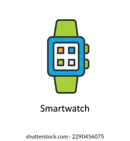Vector de reloj inteligente   Rellenar iconos de contorno. Material gráfico simple