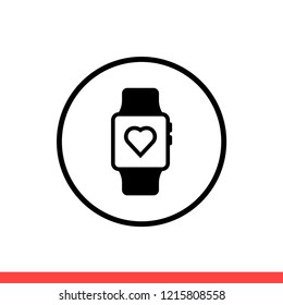 Smart watch vector icon, heart symbol. Simple, flat design for web or mobile app