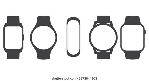 Smart watch vector icon set. Smartwatch symbol collection. Clock icons. Wristband or Wristwatch.  Smart watch icon in flat style. Smartwatch design symbol for apps and websites.