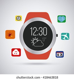 smart Watch vector with icons and degrade color backdrop