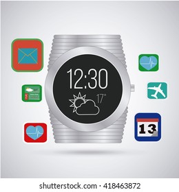 smart Watch vector with icons and degrade color backdrop