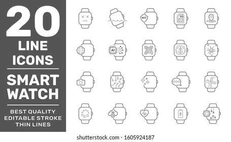 Smart Watch Vector Icons. Vector illustration. Editable Stroke. EPS 10