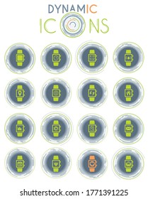 smart watch vector icons on white background with dynamic lines for animation for web and user interface design