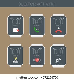Smart watch vector with icons set illustration