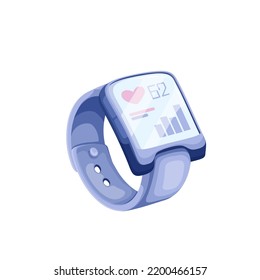 Smart Watch Vector Illustration. Cartoon Isolated Electronic Device To Monitor Biorhythms, Sleep Quality And Quantity, Wristband Smartwatch, Medical Equipment With Heartbeat Tracker Mobile App