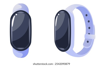 Ilustración vectorial de reloj inteligente aislada sobre fondo blanco. Dispositivo de atención médica digital, reloj de pulsera electrónico. Perseguidor de la aptitud para los niños y los adultos con la exhibición digital y las pulseras del silicón.