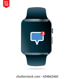 Smart Watch Vector Illustration With Unread Message Icon on the screen