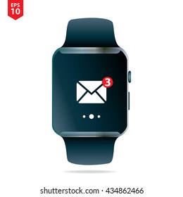 Smart Watch Vector Illustration With Unread Email Icon  on the screen