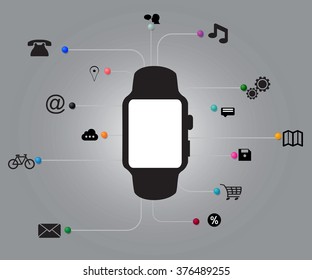 Smart watch vector.New technology electronic device with apps icons.
