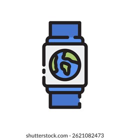 Smart Watch Vector for Wearable Technology and Fitness Tracking – Digital wristwatch icon, health gadget illustration, tech device. Filled Line Icon