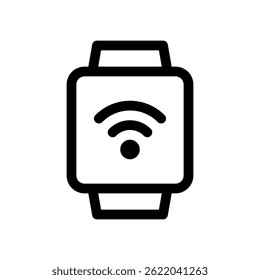Smart Watch Vector for Wearable Technology and Fitness Tracking. Digital wristwatch illustration. Health monitoring concept for active lifestyles. Line Icon