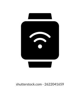 Smart Watch Vector for Wearable Technology and Fitness Tracking. Digital wristwatch illustration. Health monitoring concept for active lifestyles. Glyph Icon