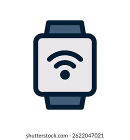 Smart Watch Vector for Wearable Technology and Fitness Tracking. Digital wristwatch illustration. Health monitoring concept for active lifestyles. Filled Line Icon