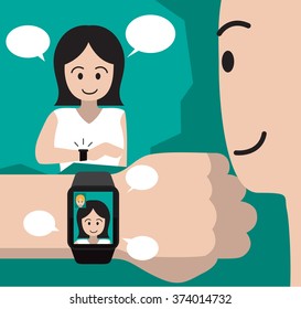 Smart Watch Video Call Cartoon Vector Illustration