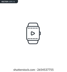 Video Reloj inteligente, signo de estilo lineal para el concepto móvil y el Diseño web. Símbolo, ilustración del logotipo. Gráficos de Vector perfecto de píxeles