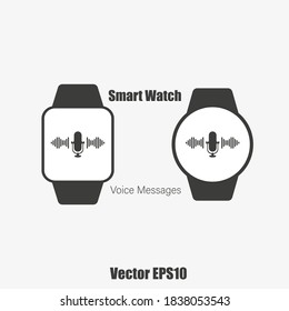 Smart watch. Voice messages Talking on smart watches, recording sound on the watch. Isolated icons. Vector EPS10