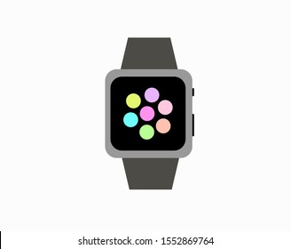 Smart watch wearable with color app on screen flat vector icon for apps and websites.vector.