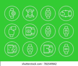 smart watch, wearable devices linear icons set