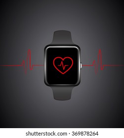 Smart Watch Wearable With Heart Rate Icon For Fitness Tracker Heart Beat.