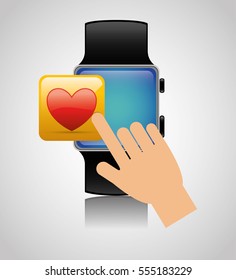 smart watch wearable technology heart app vector illustration eps 10