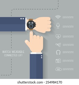 Smart watch wearable technology with icons set, Modern flat design vector eps10