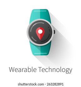 Smart watch wearable technology. Scalable vector flat illustration on white background.