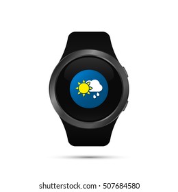 Smart watch with weather app symbol. Vector isolated color illustration.