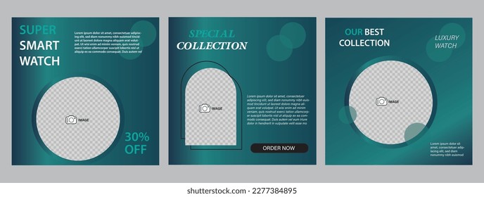 Smart watch web banner ads for promotion design with green color. Editable Post Template Social Media Banners for Digital Marketing.
