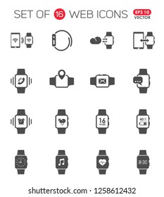 Smart watch web icons. Smart watch black icons on white background