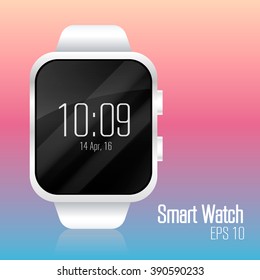 Smart watch white. Vector illustration white watches with smart watch interface.