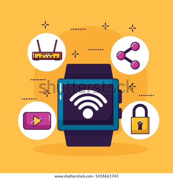 smart watch wifi free connection security\
modem vector\
illustration