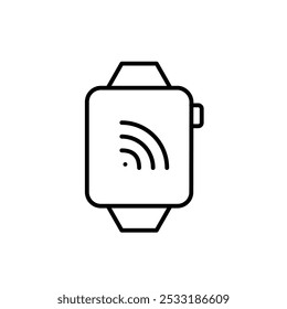 Intelligente Uhr mit Wi-Fi-Symbol darauf. Konnektivität für mobile Geräte und Echtzeitaktualisierungen. Pixel perfekt, bearbeitbares Strichsymbol