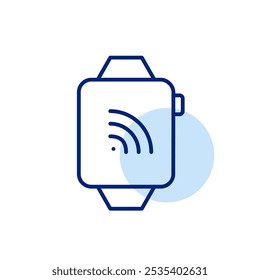 Intelligente Uhr mit Wi-Fi-Symbol darauf. Konnektivität für mobile Geräte und Echtzeitaktualisierungen. Pixel perfektes Vektorsymbol