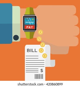 Smart watch wireless bill payment vector concept