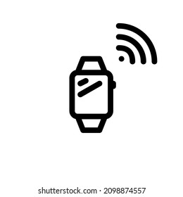 Smart watch with wireless connection. Minimal line art pixel perfect, editable stroke icon