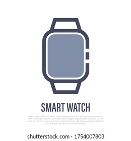 Smart watch, wristwatch, electronic gadget. Thin line icon. Vector illustration.