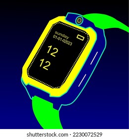  Smart watches in blue and yellow colour with elegant becground,vector
