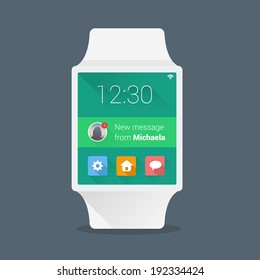 Smart watches device display message from a friend and application icons.