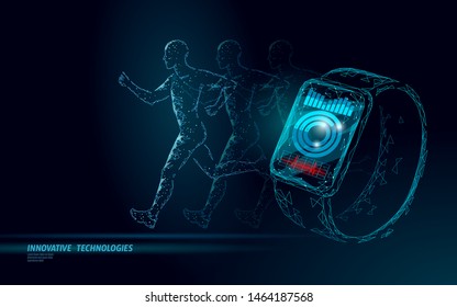 Smart watches fitness tracker health care device. Medicine app business concept. Human heart beat sport monitor modern design. Low poly polygonal design banner vector illustration