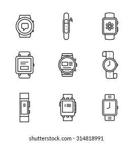 Smart watches linear icon set. Wearable electronic devices. Simple outlined icons. Linear style