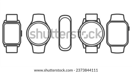 Smart watches linear icon set. Wearable electronic devices. Simple outlined icons, Smartwatch design symbol for apps and websites. Vector illustration