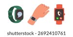 Smart watches vector set. Smart watch collection isolated on white background. Smart watch on hand . Flat hand drawn illustration for web , social media or other design .
