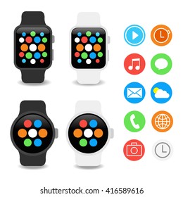 Smart watches wearable collection computer new technology. Vector Illustration