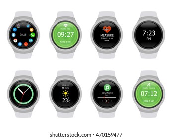Smart watches wearable collection computer new technology. Vector Illustration. White background.