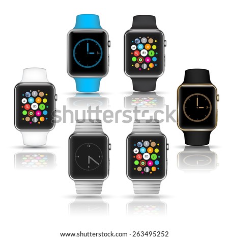 Smart watches wearable collection computer new technology. Vector Illustration.
