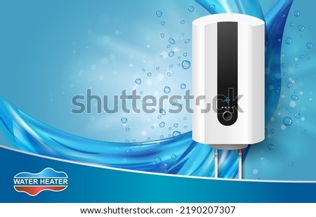 Smart water boiler or heater vector. Wi-Fi control system for heating water with long service life and high energy efficiency advertisement. Safety home appliance. Realistic poster or flyer design