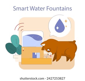 Smart Water Fountains concept. A dog quenches its thirst from a filtered water dispenser, ensuring hydration with technology. Clean water on demand.