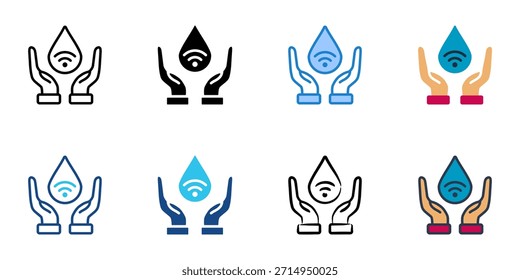 Smart water level control icons set multiple style vector collection. 
