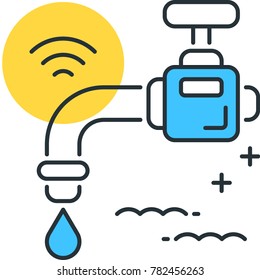 Smart Water Management System Color Line Icon. Pipeline Distribution Linear Style Vector Illustration.